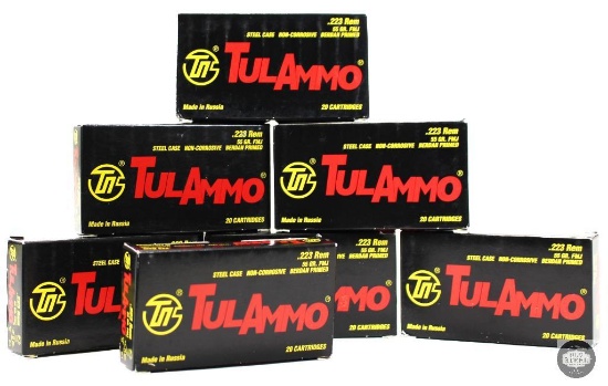 7 Boxes Tulammo .223 Rem 55 Grain FMJ Steel Case Ammunition 140 Rounds