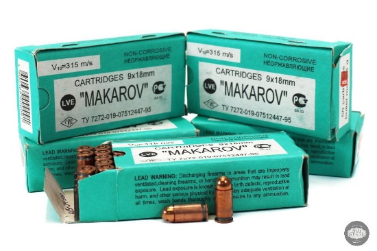 5 Boxes LVE 9x18mm Makarov 95 Grain FMJ Ammunition 248 Rounds