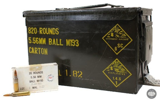 1 Ammo Can Containing 23 Boxes Malaysian 5.56 M193 FMJ Ammunition 460 Rounds