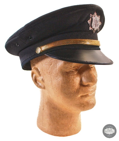 Black Visor Cap with Lions and Fasces Device - 7 3/8