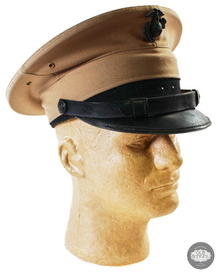 Khaki USMC Visor with Name "C.C. Warner" - 6 7/8