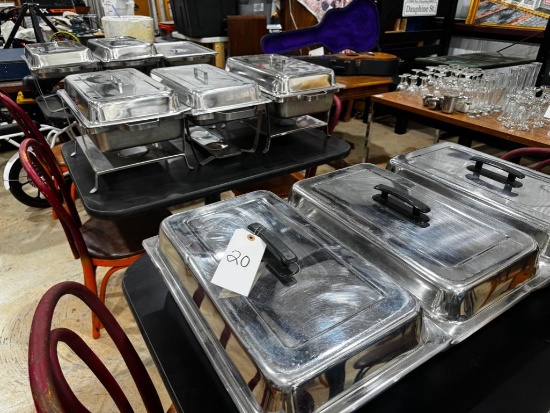 (9) Stainless Steel Buffet Catering Dishes and Sterno Stands