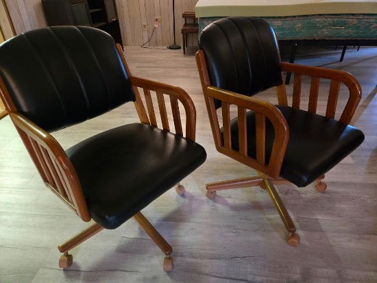 Pair of Vintage Black Leather Office Chairs (Pickup in Bauxite)