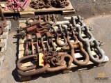 Lot of asst rigging including D-rings, shackles, and sections of chain, contents of (2) skids