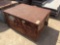 Lot of (2) steel storage boxes and (1) jobsite waste oil storage tote