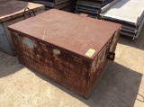 Lot of (2) steel storage boxes and (1) jobsite waste oil storage tote