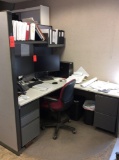 Lot of (8) Steelcase modular offices with upholstered dividers, straight and L-shaped desk tops,