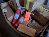 Lot of assorted parts, including CAT parts, OshKosh truck parts, and fire extinguishers