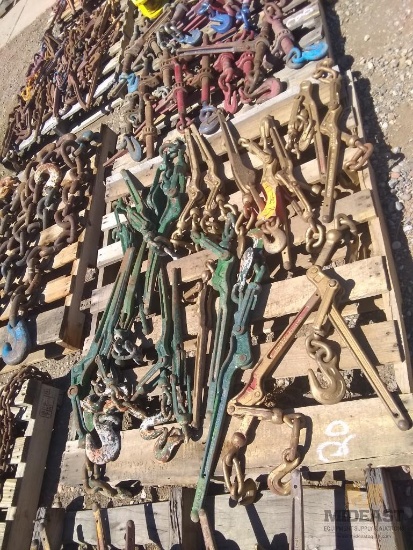 Skid Lot of (20) Assorted Lever Style Chain Binders Assorted Sizes and Manufacturers