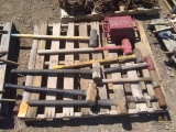 Skid Lot of (9) Various Sized Sledgehammers and (2) Heavy Duty Jacking Plates