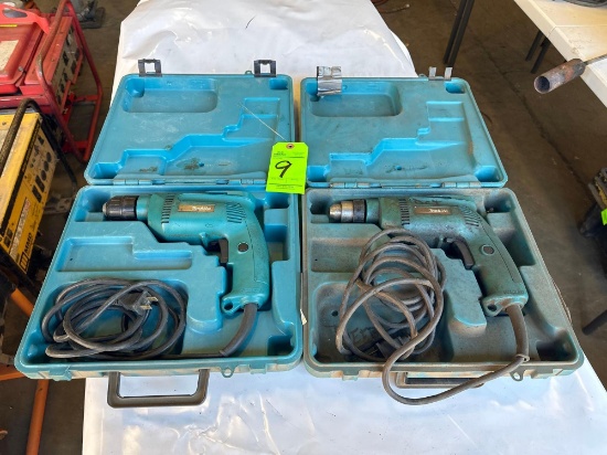 (2) Makita, Electric corded Drills With Cases