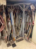 Assorted Rakes, Shovels, Brooms, Tampers, Sledge Hammers, etc.