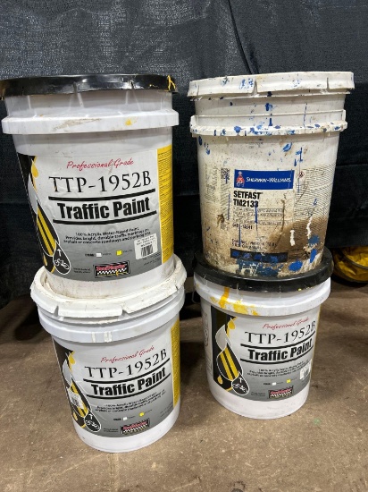 Assorted 5 Gallon Pails of Traffic Paint, "OPEN"
