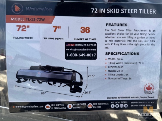72 IN Skid Steer Tiller