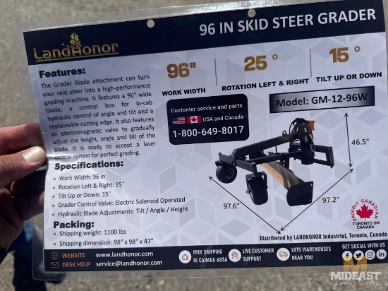 96 IN Grader for Skid Steer