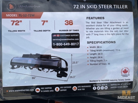 72 IN. Skid Steer Tiller