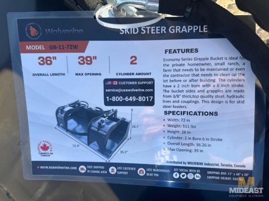 Skid Steer Grapple, New