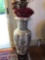 Decorative ceramic vase with wood stand, stands 35â€ tall