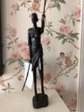 Wooden decorative Masia African carved art, detachable spear, 15â€ tall approximately