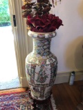 Decorative ceramic vase with wood stand, stands 35â€ tall