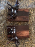 Carved wooden water buffalo one piece book ends
