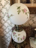 Victorian hurricane glass electric lamp