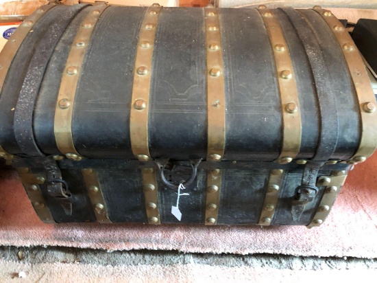 Vintage trunk 28 in. x 18 in. x 18 in., leather bindings