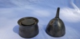 Pewter, funnel & candle holder