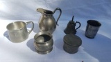 Pewter miscellaneous cups, pitcher