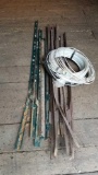 Fencing supplies: various sizes of t-posts, partial rolls of coated wiring