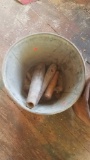 Galvanized buckets, wooden spouts