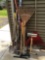 Miscellaneous hand tools,  8 dirt shovels, rakes,  ball hitch and roller stand and levels