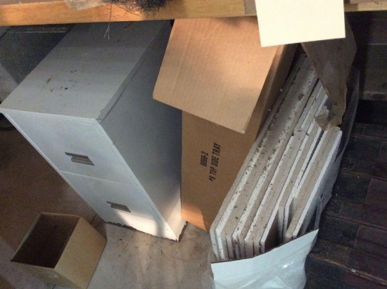 Ceiling tile, new shelf, and two drawer file cabinet