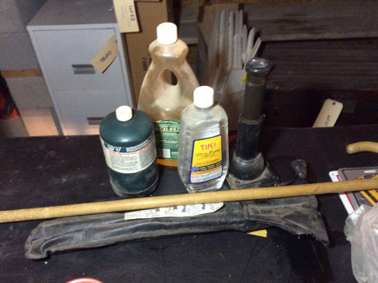 Automotive jack and tools, cane,  fuel and oil