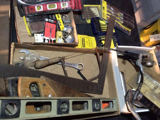 Miscellaneous tools,  chisels, screwdrivers,  drill-bits, levels, hand saws and grease guns