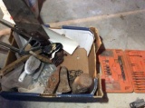 Ratchet strap,  chains, brushes, hand saws and ax heads