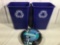 Two pieces 20 inch tall blue trash cans