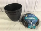 3 pcs 10 tall inch planters and Garden hose