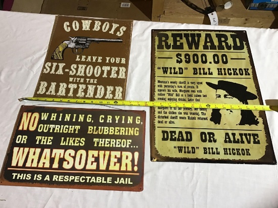 Three metal signs
