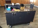 rolling check out counter with corian top and bottom storage