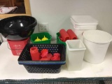 Plastic bowls, buckets, ketchup dispensers