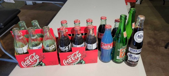 miscellaneous Coke and Seven Up bottles