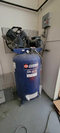 Campbell Hausfeld model DP 5810 Upright air compressor, two cylinder with 80 gallon tank
