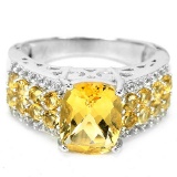 ORANGISH YELLOW CITRINE & WHITE TOPAZ RING