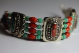 Tibet Hand Made Turquoise & Coral Bracelet