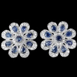 Natural Blue Sapphire 40.30 Carats Flower Earrings