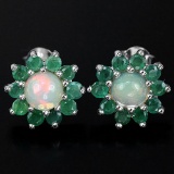 Natural Opal & Green Emerald Earrings