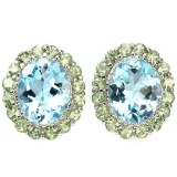 Natural SKY BLUE TOPAZ & GREEN TOURMALINE Earrings