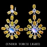 Natural Yellow Sapphire, Opal & Cz Earrings