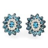 Natural London Blue Topaz & White Topaz Earrings